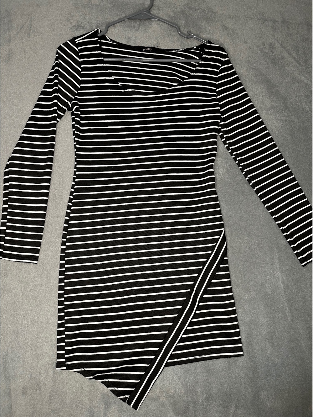 Poetry Asymmetrical Mini Striped Dress Long Sleeve Small